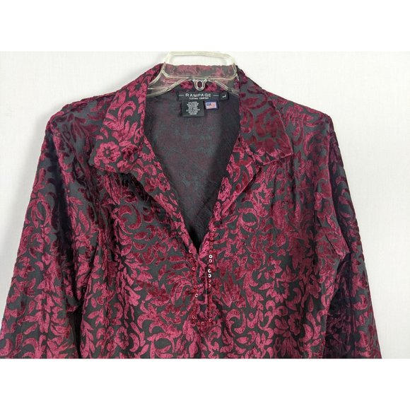 Vintage RAMPAGE with velvet burgundy black sheer sequins blouse L - Picture 3 of 12